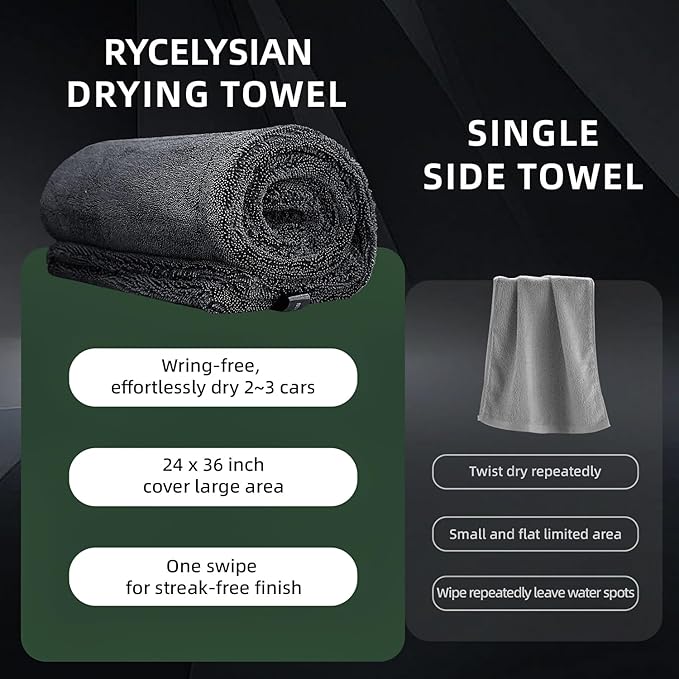 2-Pack 24" x 36" 11.8" x 11.8" Twisted-Loop Car Drying Towel 1500GSM Microfiber Cleaning Cloth for Car Trucks Motorcycles Streak Free Lint Free Ultra Absorbent Washing Cloth for Kitchen Window (Grey)