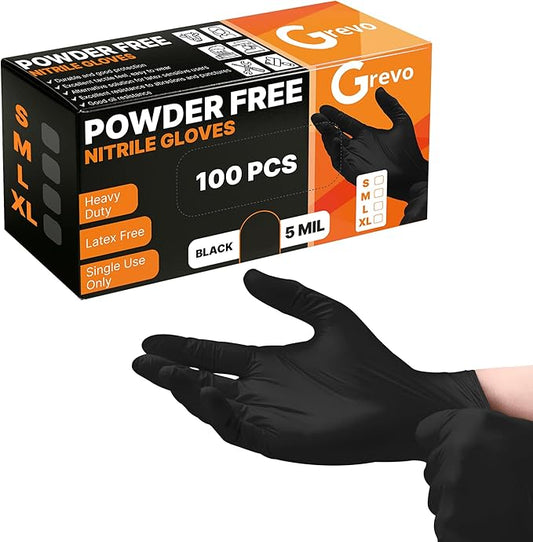 Disposable 5 & 8 Mil Black Nitrile Gloves S-XL – Heavy Duty Latex & Powder-Free – Textured, Chemical-Resistant