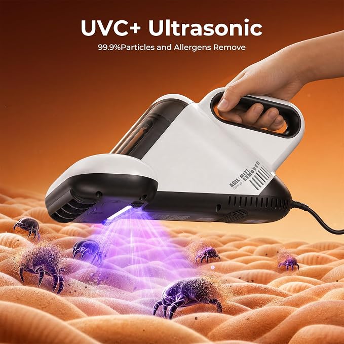 UV Mattress Vacuum Cleaner 16Kpa, Bed Vacuum with Smart Dust Sensor & HEPA Filter, 450W Couch Cleaner Machine for Pet Hair, Upholstery, Bed, Sofa Deep Cleaning