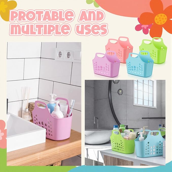 Nuogo 30 Pack Assorted Multicolor Basket with Handles Plastic Oval Carry Totes with Handles Caddy Multipurpose Organizer Reusable for Bathroom Dorm Communal Showers Kitchen School, 10.6" x 6" x 10"