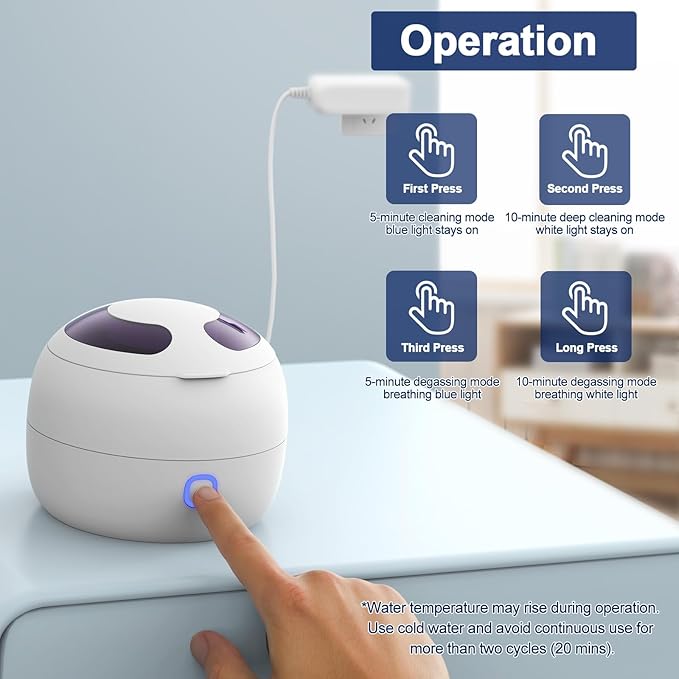 2025 Ultrasonic Retainer Cleaner Machine – 45kHz Denture Cleaner for Night & Mouth Guards – 24W Ultrasonic Cleaner, 4 Modes, 200ML Retainer Cleaner for Night Guards, Braces, Aligner, Jewelry and More