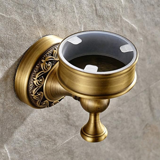 Leyden Antique Brass Toilet Brush Holder, Retro Toilet Brush Organizer with Ceramic Cup