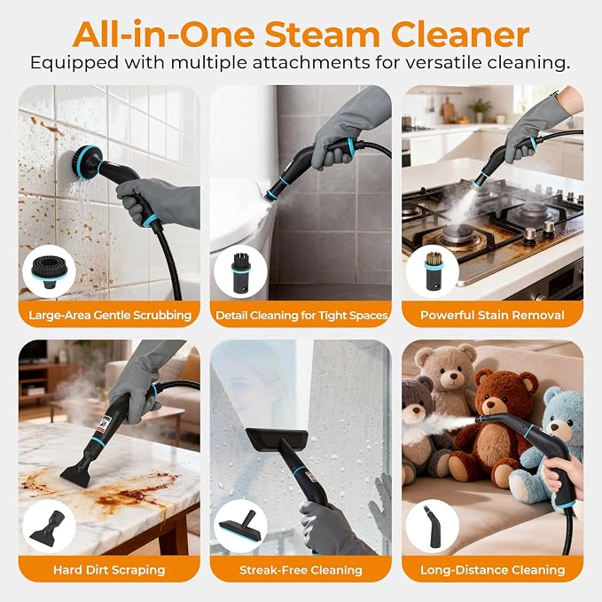 BEAMNOVA Handheld Steam Cleaner, Car Steamer for Auto Detailing, High-Pressure Multi-Purpose Steam Cleaning Machine, 42 oz, for Car Interior, Kitchen, Bathroom, Grout & Tile, Floors, White