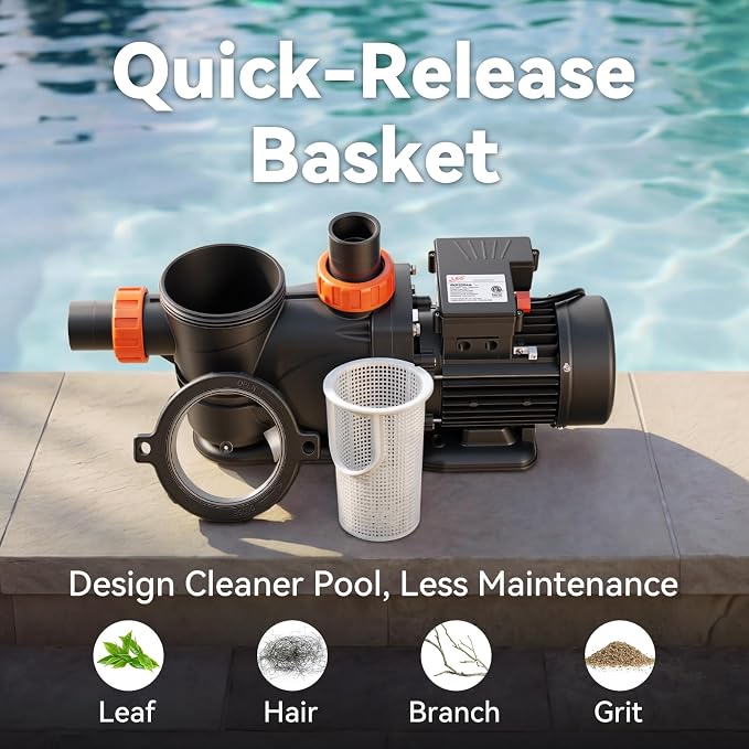 LEO 3HP In/Above Ground Pool Pump High Flow Powerful Self Priming Pool Pump, Single Speed 115V 7910GPH, Orange