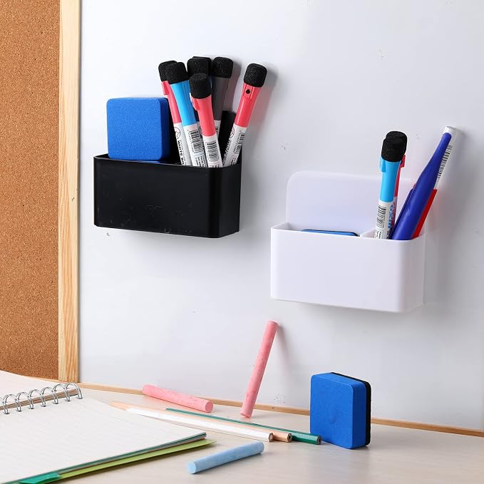 Colarr 20 Pack Magnetic Dry Erase Marker Holder Bulk Whiteboard Magnetic Marker Holder Pen Pencil Organizer for Classroom Whiteboard Refrigerator Locker Storage (White, Black)