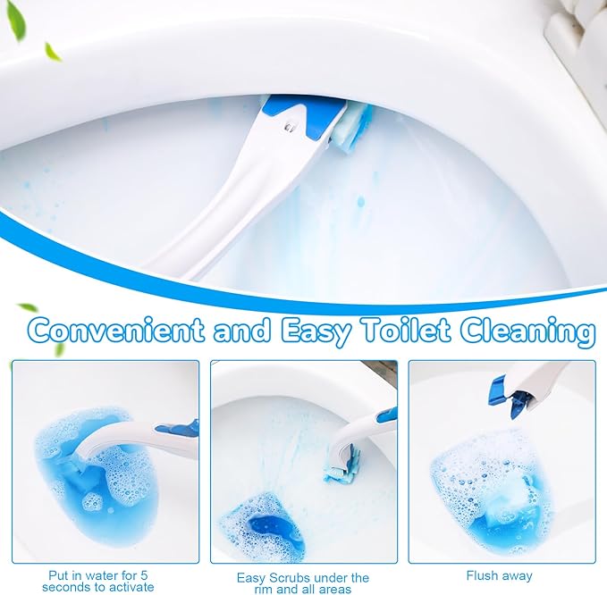 Effacera Disposable Toilet Bowl Brush Holder Cleaning System and 72 Refills Flushable Toilet Refills,Toilet Refills Fresh for Bathroom Scrubber Cleaning Supplies