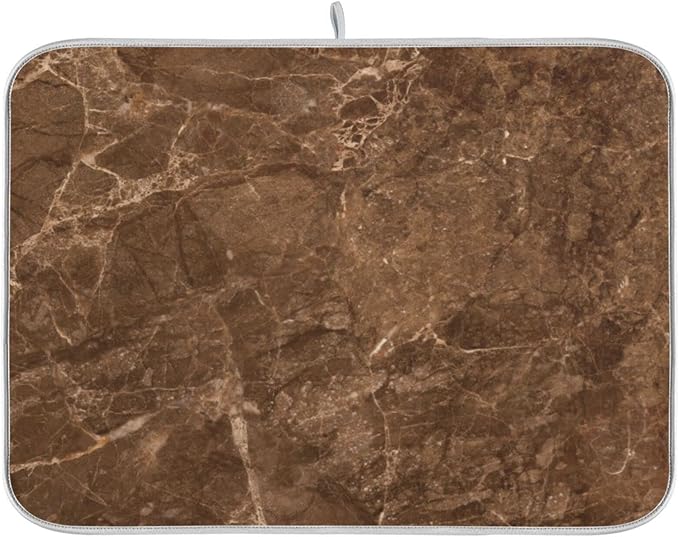 Brown Marble Texture Absorbent Dishes Drainer/Rack Mat for Countertop Small Size 16 x 18, Microfiber Dish Drying Pads Kitchen Counter Draining Pad