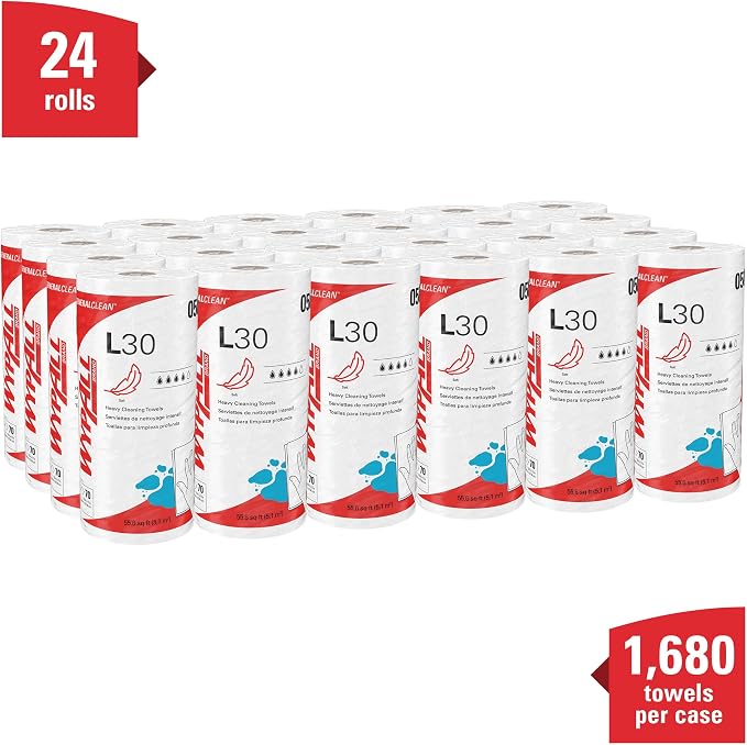 WypAll GeneralClean L30 Cloths Heavy Duty Cleaning Wipes (05843), Strong and Soft Bulk Paper Wipers, White (70 Sheets/Roll, 24 Rolls, 1,680 Sheet Total)