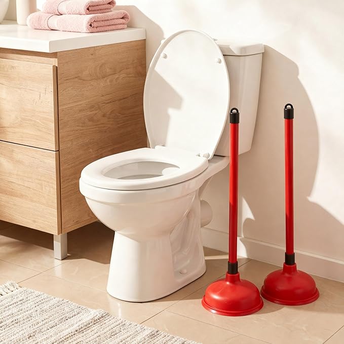 Reallnaive 24 Pack Toilet Plungers Bulk with 19.7 Inch Long Handle Force Suction Cup Rubber Plunger for Bathroom to Fix Clogged Toilets Drains (Red)