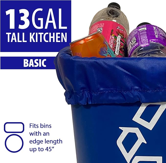 blubag Reusable Recycling Bag, 13-Gal Tall Kitchen, basic edition – Paracord Drawstring, Cinch Hardware, Dump Handle, 1-Pack