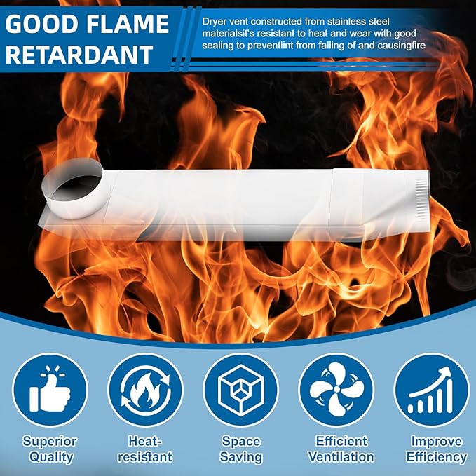 Adjustable Periscope Dryer Vent 23-43", Upgraded 304 Stainless Steel Telescoping Dryer Vent Connector Kit for 4 in Outlet Tight Space Slim Flat Exhaust Duct Pipe Hose Replacement Vents(White)