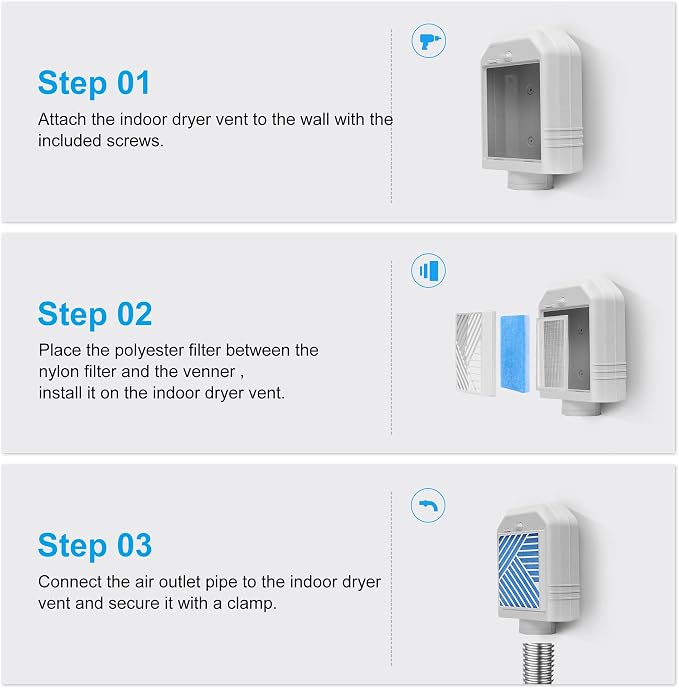 Indoor Dryer Vent Kit, Indoor Dryer Vent Box with Polyester Dryer Filter x4, Upgraded Patented Safety Reminder to Eiminate Lint, Indoor Dryer Vent Kit for Electric Dryer Save Energy