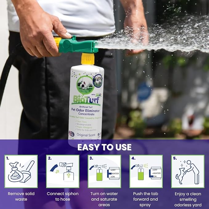 BioTurf BioS+ Artificial Turf Cleaner for Pet Urine Outdoor - Pet Odor Eliminator for Artificial Grass Dog Urine Cleaner - Organic, Non-Toxic - Safe for Use Around Kids, Pets, & Plants, 32oz