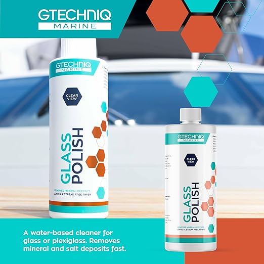 Gtechniq Marine Glass Polish for Boats, 250ml | Fast-Acting Formula Removes Minerals, Salt Deposits, Water Spots and Dirt from Glass and Plexiglass, Smear and Scratch-Free Finish