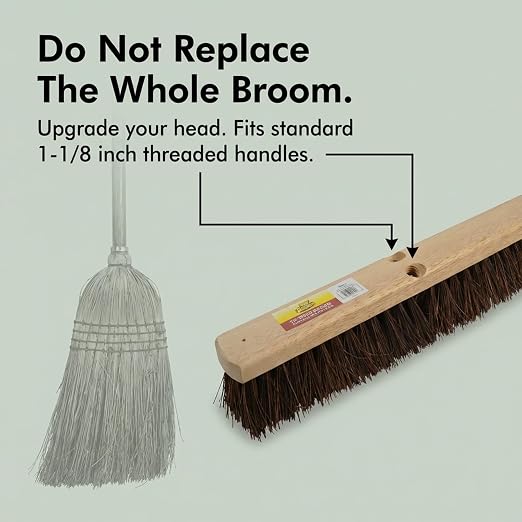 Bristles 4218 18” Push Broom Head for Indoor and Outdoor, Commercial Or Residential Use with Stiff Bristles for Heavy-Duty Work On Concrete, Patio, Garage, Stone Or Any Heavy Duty Cleaning