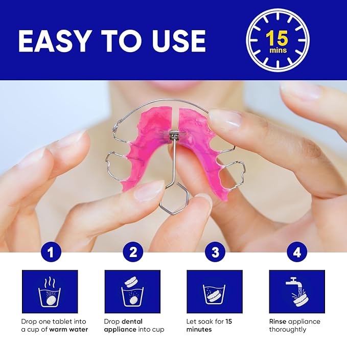 MySmile Retainer Cleaner Tablets, Denture Cleaning Tablets, Aligner Cleaner for Invisalign, Mouth Guard & Night Guard and More Dental Appliances, Helps to Removes Odors, Stains & Plaque,120 Count