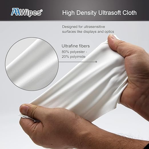 AAwipes Superfine Microfiber Wipes Knitted Cleanroom 9"x9" (100 Pcs/Bag, 200gsm, Polyester) Upgraded Lint Free Cloths for Fiber Optics, Laser Sealed Edge Class 100 Cloths (MF20009)