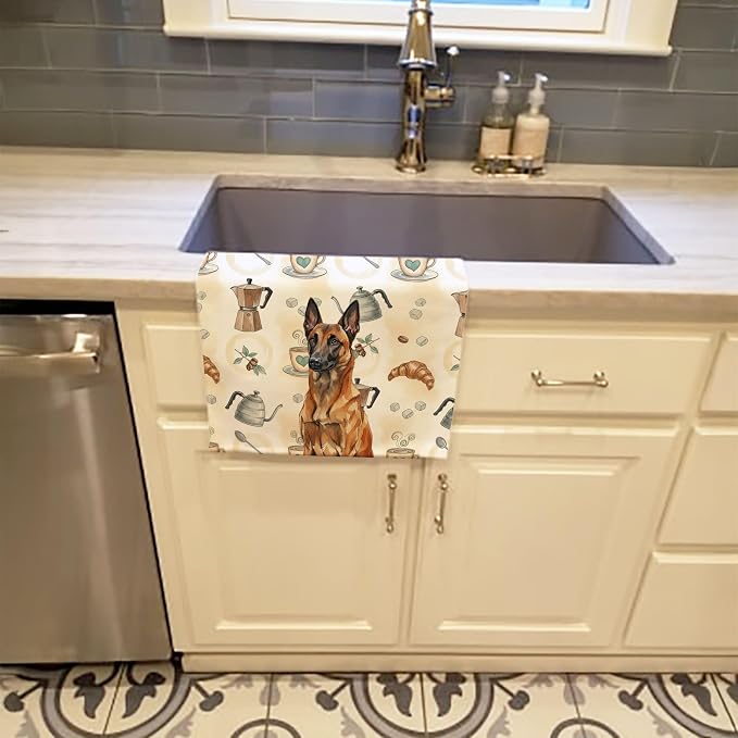 Caroline's Treasures Mahogany Belgian Malinois Coffee Bar Kitchen Towel Velour Plush Front and Cotton Loop Back Machine Washable