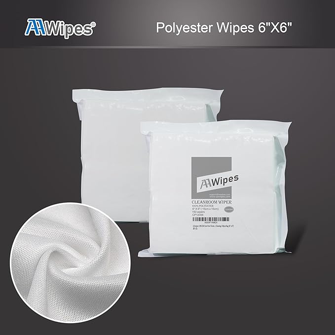 AAwipes Double Knit 100% Polyester Wipers Light Weight Version (120GSM, 6"X6", 150pcs/bag) Cleanroom Cloth Wipes Laser Sealed Edge, Ultra-Soft (CP12006)