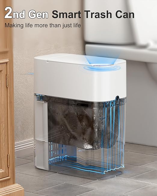 CTIME Touchless Automatic Bathroom Trash Can with Lid - 3 Gallon Slim Motion Sensor Garbage Can for Bedroom, Kitchen, Office - White (6" W x 11" L x 13" H)