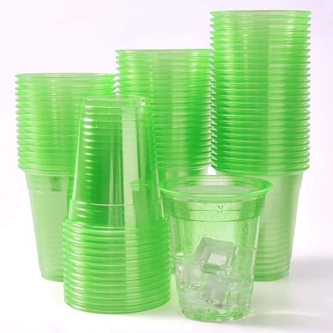 50 Pack Green Clear Plastic Cups 12 oz Disposable Drinking Cups for Wedding Green Birthday Party Supplies