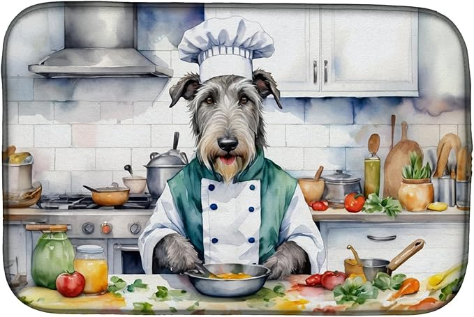Caroline's Treasures DAC6268DDM Irish Wolfhound The Chef Dish Drying Mat Absorbent Dish Drying Mat Pad for Kitchen Counter Dish Drainer Mat for Countertop, 14 x 21", Multicolor