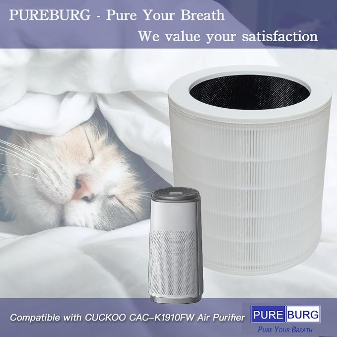 PUREBURG Replacement Filter Compatible with CUCKOO CAC-K1910FW Air Purifier, H13 True HEPA Activated Carbon Multi-Layer Filtration and Pre Filters, 5 Piece Pack