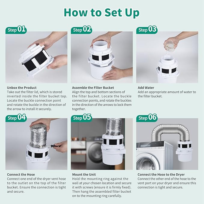 2026 Exclusive 3-in-1 Indoor Dryer Vent Kit with Silver Dryer Vent Hose - Dryer Lint Catcher Box Water Filter Bucket - Indoor Dryer Lint Trap for Electric Dryer