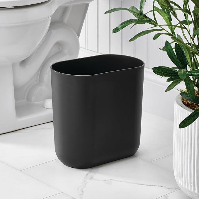 iDesign Small Slim Plastic Bathroom Trash Can, Garbage Can for Bedroom, Office, Desk, Dorm, 2-Pack, Black