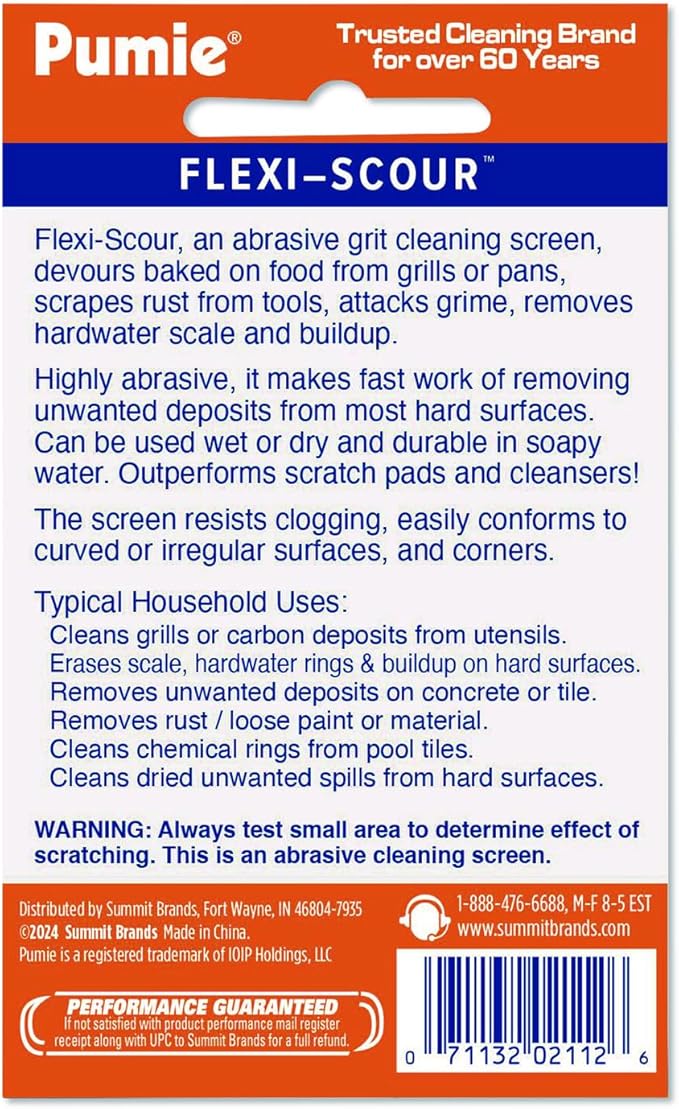 PUMIE Flexi-Scour (1 Pack) - Flexible Scrubbing Screen - Heavy Duty Scouring Pad - Abrasive Grit Cleaning Screen for Toilet Bowls, Grills, Removes Carbon, Rust, Scale, Grime - 5.5x4 in, Flex-1 C