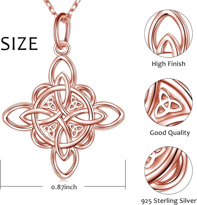 FLYOW 925 Sterling Silver Good Luck Irish Jewelry Celtic Knot Pendant Necklace for Women Birthday Graduation Gift