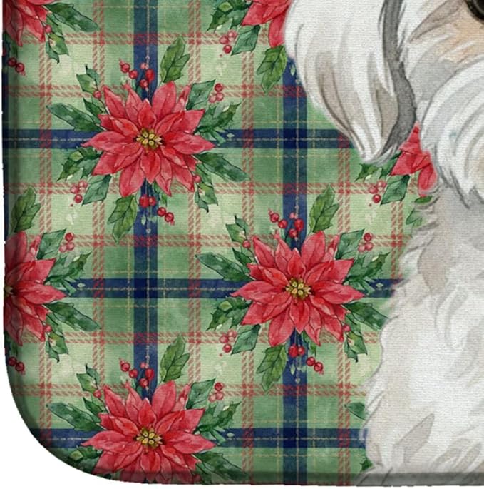 Caroline's Treasures Maltese Christmas PoinsettIas Dish Drying Mat Absorbent Dish Drying Mat Pad for Kitchen Counter Dish Drainer Mat for Countertop, 14 x 21", Multicolor