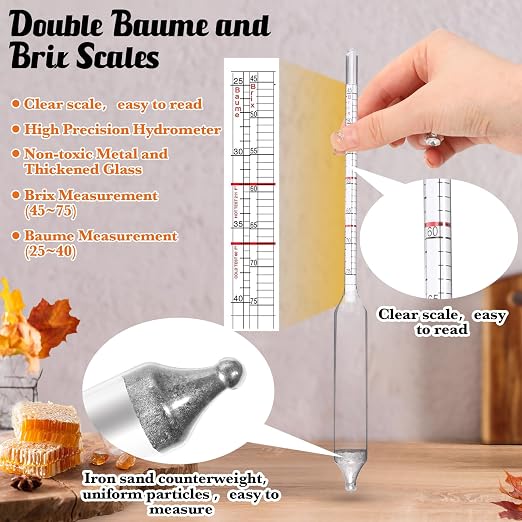 6pcs Maple Syrup Hydrometer Kit,Maple Syrup Density Kit,Stainless Steel Maple Syrup Hydrometer Test Cup Kit,Maple Syrup Supplies for Measuring Sugar Content in Syrup Sap