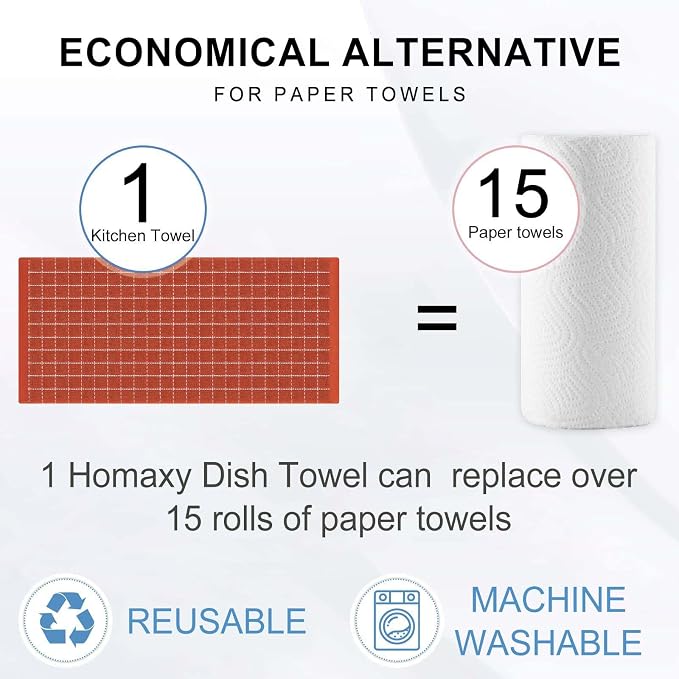 Homaxy Kitchen Towels and Dishcloths Set, 12 x 12 and 13 x 28 Inches, Set of 10 Bulk Cotton Terry Kitchen Towels Set, Checkered Designed, Soft and Super Absorbent Dish Towels, Rust