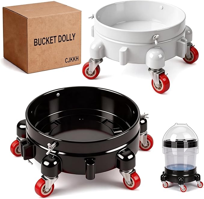 2 Pcs 5 Gallon Bucket Dolly 11 Inch Black White | Connectable 5 Heavy Duty 360° Wheel Rolling Locking Casters Black & White Set for Car Wash Garden & Garage