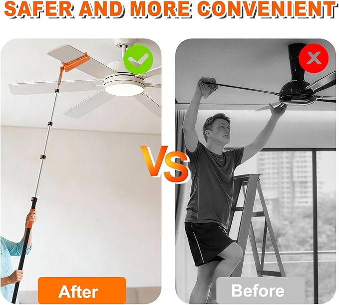 SISIUPASSIE 36FT Reach Ceiling Fan Cleaner Duster, Ceiling Fan Blade Cleaner with Extension Pole, Washable & Replaceable Microfiber Feather Duster Kits