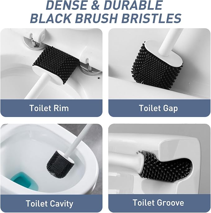 Silicone Toilet Brush Plunger Set, 2 in 1Toilet Bowl Brush and Holder Plunger Set, Plunger Toilet Brush Combo, Bathroom Toilet Brush, Toilet Brush Set, Toilet Scrubber and Plunger Set, Black