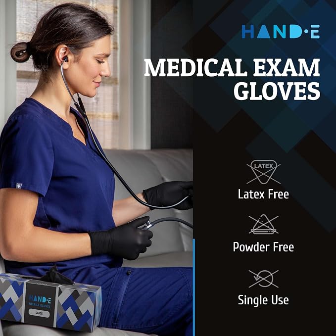 Hand-E Touch Disposable Nitrile Gloves 1000 Count Case - Latex Free, Powder Free, Surgical Medical Exam Gloves -Bulk Supply