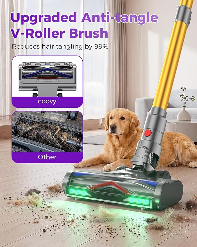 Coovy SU7 Ultra Cordless Vacuum Cleaner, 55KPa/650W 80Mins Runtime Powerful Suction Stick Vaccum for Whole-House Cleaning, Self-Standing Anti-Tangle Vac for Hard Floors Carpet Pet Hair