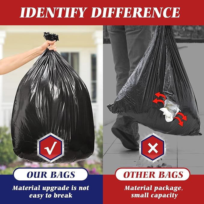 Teivio Large Black Trash Bags 64-65 Gallon 32 Counts Industrial Sturdy Garbage Bags, Extra Large Lawn and Leaf Bags Outdoor Commercial Trash Can Liner for Construction Sites, Workshops, Backyard