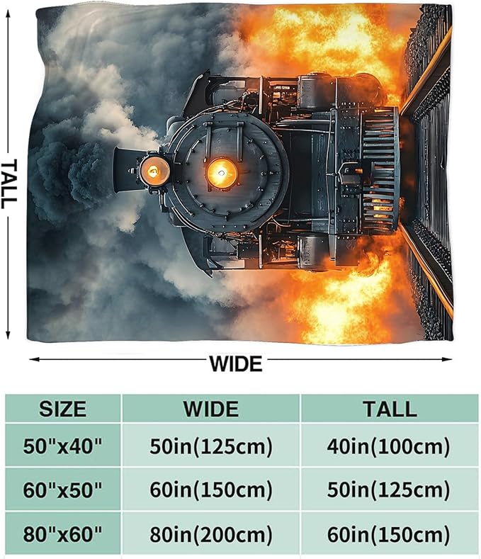 Tijuboni Steam Train Throw Blanket Locomotive Gifts for Boys Girls Men Women Kids Adults Soft Flannel Fleece Blanket for Couch Sofa Bed Home Decor 50"x60"