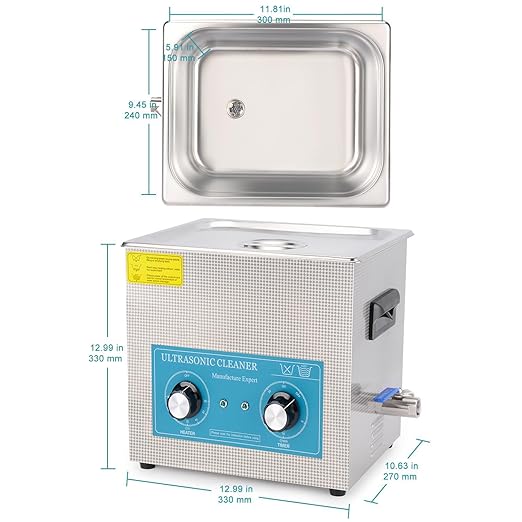 stonylab Ultrasonic Cleaning Machine, 304 Stainless Steel All-Purpose Ultrasonic Cleaner with Mechanic Control Panel of Heating and Timer for Laboratory 40kHz 110V, 10L