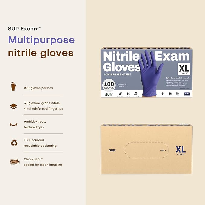 SUP Nitrile Exam Gloves, Powder-Free Latex-Free Food Safe Disposable Glove for Medical Cooking Cleaning, Lab Violet 1000 Ct
