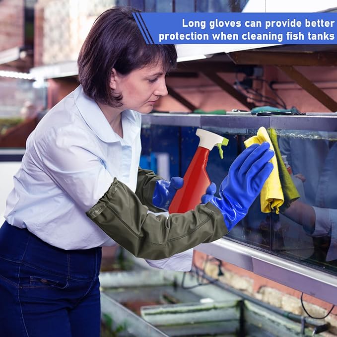 MUMUKE 2-Pair Set Long Waterproof Gloves, Long Chemical Gloves, Reusable, Padded Cotton Lined, Acid & Oil Resistant, 28 Inch