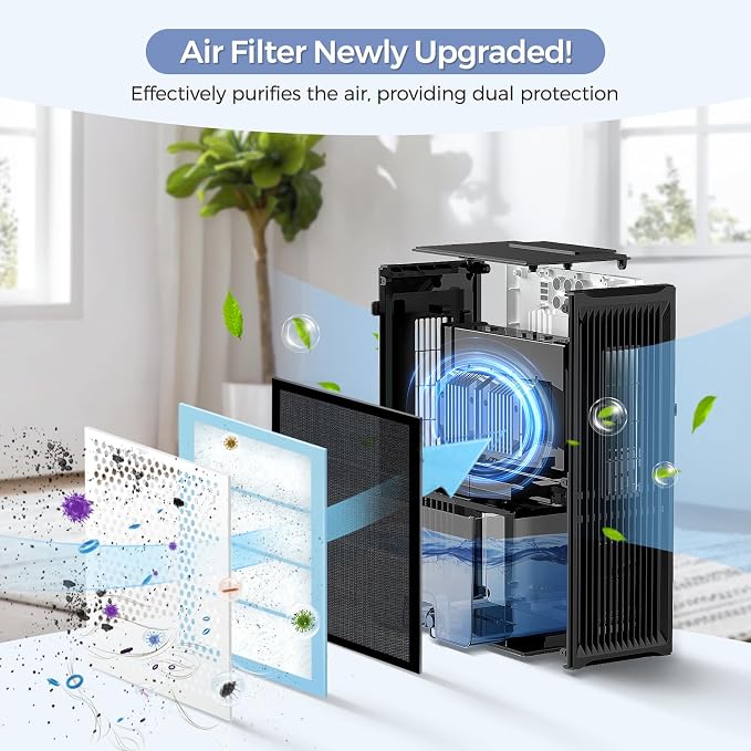 Dehumidifier, Dehumidifiers for Home(1000sq.ft), 98 OZ Dehumidifier Washable Air Filter, Dehumidifiers for Basement with Drain Hose, Auto Shut Off, Timer Setting, Humidity Display, White