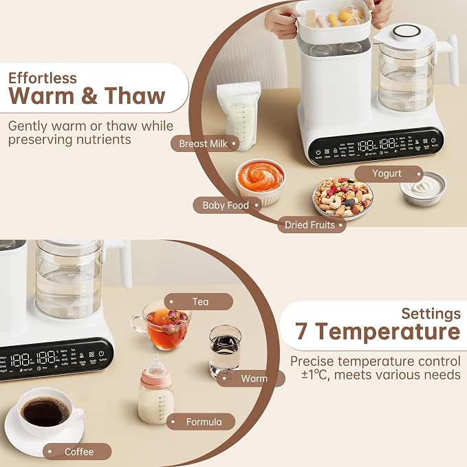 16-in-1 Fast Baby Bottle Warmer with Timer for Breastmilk & Formula | Hot Air Dry, 1.2L Electric Kettle, Precise Temp Control, Thaw, Steam Clean, Keep Warm, Heat Food, Food Grade Material