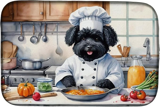 Caroline's Treasures DAC6312DDM Puli The Chef Dish Drying Mat Absorbent Dish Drying Mat Pad for Kitchen Counter Dish Drainer Mat for Countertop, 14 x 21", Multicolor