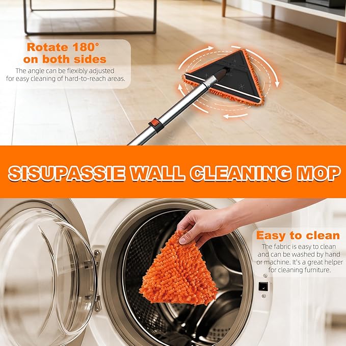 SISUPASSIE 20FT Reach Duster Cleaner Kit, Dusters for Cleaning with Extension Pole, Baseboard & Wall and Window Cleaner Mop for Fan Blades, High Ceiling and Cobweb