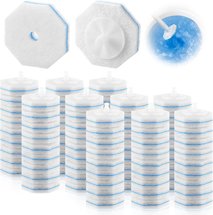 Kifmurase 100 Pcs Toilet Wand Refills Disposable Toilet Brush Replacement Heads, Disposable Sponge Refill Heads Household Cleaning Bathroom Cleaners Compatible with Most Toilet Brushes