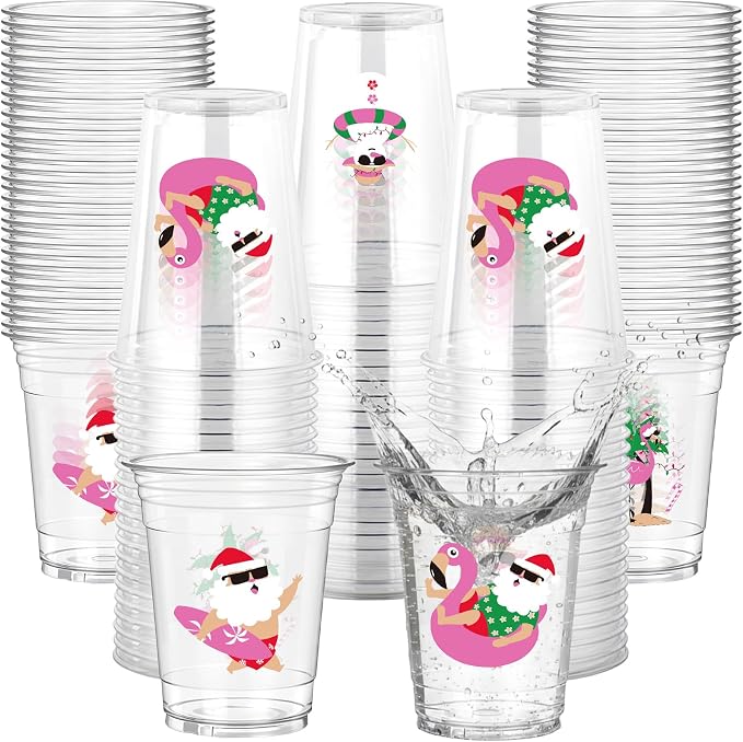 Rngmsi July Christmas Plastic Cups - 50 Pcs Christmas Decorations for Party, 12 OZ Summer Disposable Cups, Xmas Party Supplies Favor